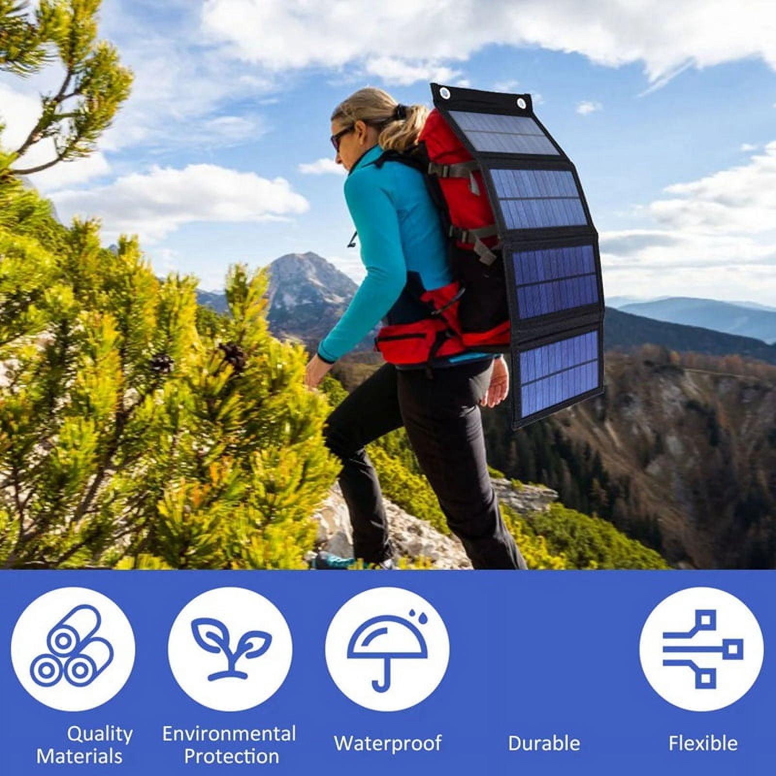 2X Foldable Solar Panel Charger Portable Battery for Cell Phone Outdoor Waterproof Power Bank for Camping Accessories