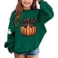 thumbnail image 4 of Baby Kids Pumpkin Bow Print Graphic Sweatshirts Girls Long Sleeve Crewneck Pullover Tops Youth Fall Harvest Outfits Slouchy Drop Shoulder Sweaters Casual Wear, Size 1-2 T, 4 of 5