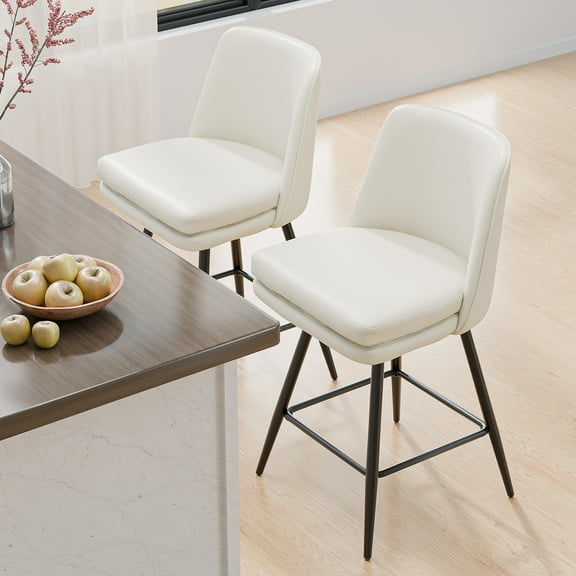 Zimtown Modern Bar Stools Set of 2, Swivel Barstool Counter Height Bar Chair, Kitchen Island Barstool 2 Pack, Off-White