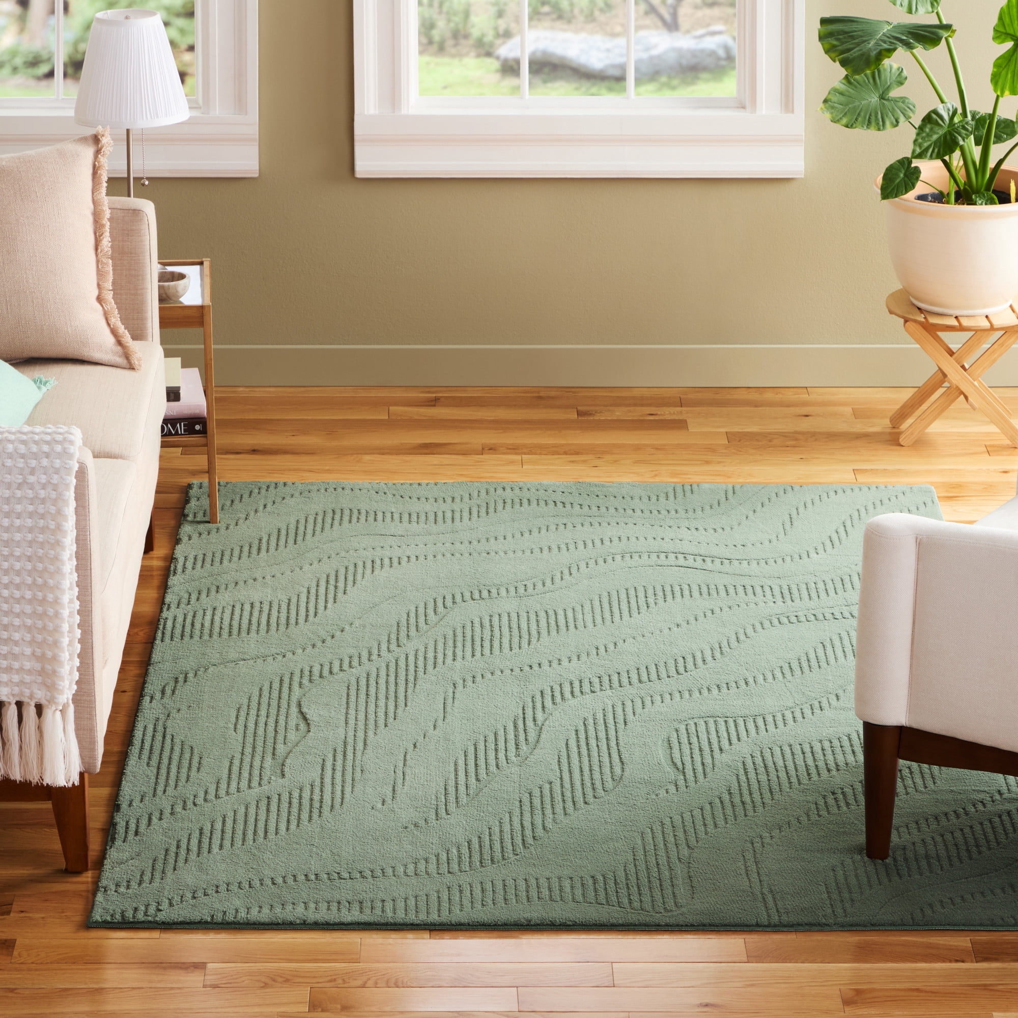 TOWN & COUNTRY EVERYDAY Lane Painterly Wave Soft Felt Everwash®, Machine Washable Area Rug with Non-Slip Backing, Modern Rug, Sage Green, 4'11"x6'10"
