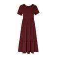 thumbnail image 5 of Bigersell Plus Size Dresses for Wedding Guest Summer Female Crew Neck Short Sleeve Maxi T-Shirt Dress Style D-31 Bridesmaid Dress Regular Summer Dresses , Wine M, 5 of 5