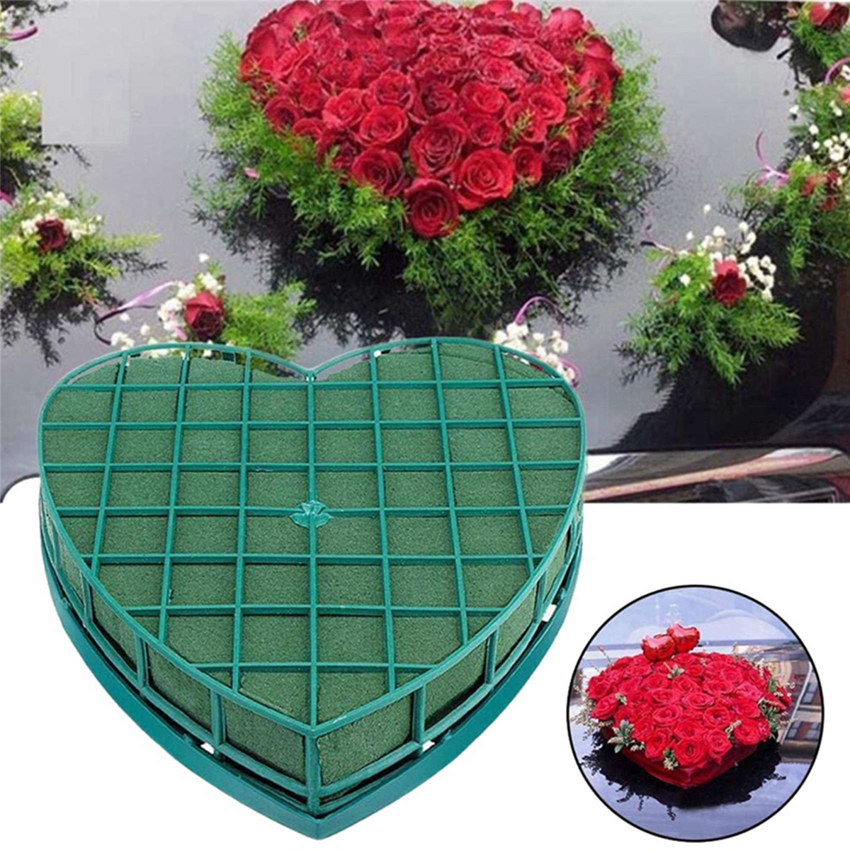 6Pcs Floral Foam Heart-Shaped Flower Holder with Floral Foam for Wedding Centerpiece Party Car Table Floral Arrangement