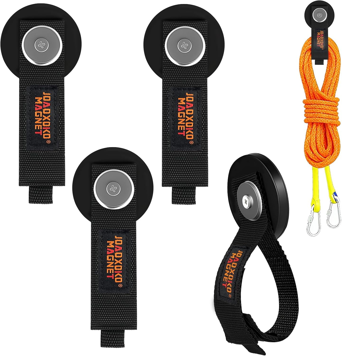 RGHJAR-Heavy Duty Magnetic Hooks (4 Pack) - No Drill Garage Tool Organizer for Cables, Ropes, Extension Cords - Strong Rubber Coated Neodymium Magnets, Holds 20lbs (Dia.1.69" Magnet * 4Pcs)