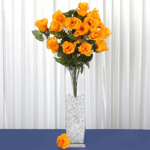 4 Bushes 96 Pcs Orange Large Rose Buds Real Touch Artificial Silk