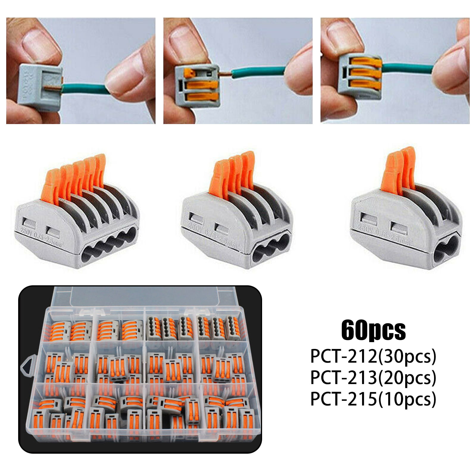 60pcs Electric Cable Wire connector Spring Lever Terminal Block Reusable 2/3/5 