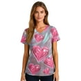 thumbnail image 4 of Scrub Tops Women Short Sleeve Plus Size V-Neck Fun Printed Scrubs Top Medical Nursing Uniforms with Pockets Pink L, 4 of 4