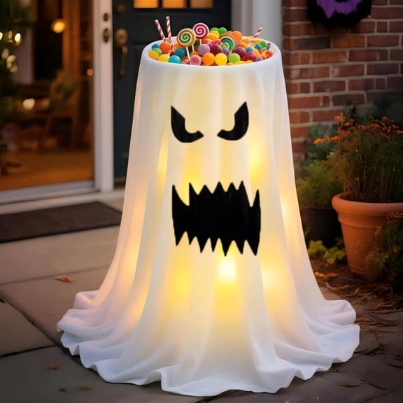 HalloweenHappy Halloween Cute Light Up Spooky Ghost Candy Bowl 4 Ft Large Treat Holder for Party Entryway Decor