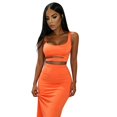 thumbnail image 2 of Women's Solid Sexy Spaghetti Strap 2‑Piece Dress Set Hollow‑Out Waist Ruched Bodycon Pencil Long Skirt Outfit for Party Gathering, 2 of 7