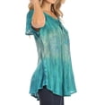 thumbnail image 4 of Sakkas Nayen Tie-Dye Sheer Cap Sleeve Embellished Relaxed Fit Drawstring Tunic Top - Teal - Plus Size, 4 of 5