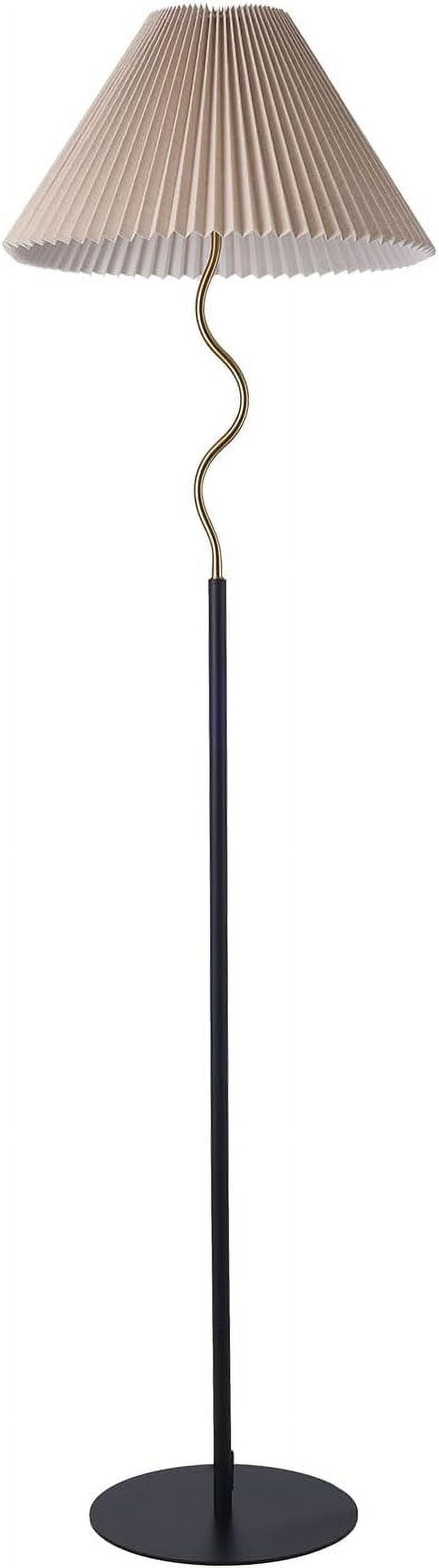 KUNJOULAM Modern Pleated Floor Lamp, Black Pole Floor Lamps, Simple Design Tall Lamp with Adjustable Beige Lampshade, Standing Lamp for Living Room, Bedroom, Office, Home (Without Bulb)
