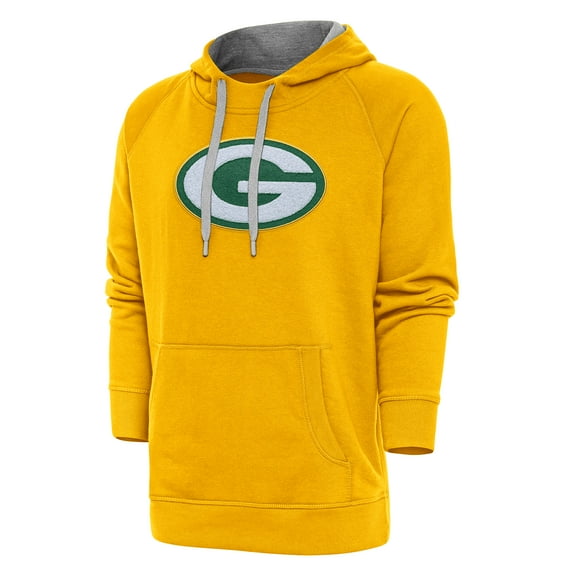 Men's Antigua Gold Green Bay Packers Victory Chenille Pullover Hoodie