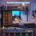 thumbnail image 2 of Twin Over Twin Bunk Bed with 8 Storage Drawers, Charging Station and LED Lights, Metal Bunk Beds with Upholstered Storage Headboard, Twin Loft Bed for Teen, Safety Guardrail & Ladder, Black, 2 of 9
