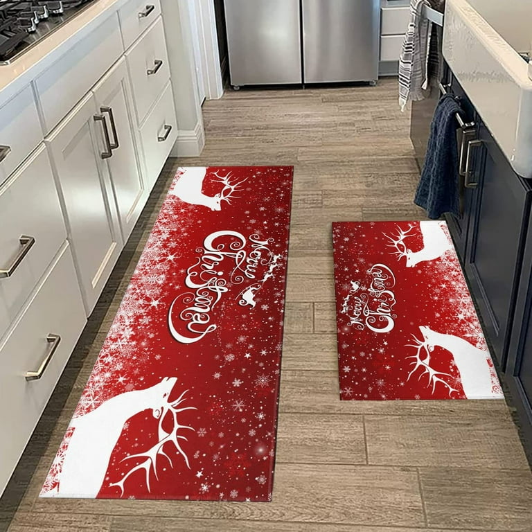 CAROMIO Christmas Decorative Kitchen Rugs and Mats Washable Kitchen Mats  Xmas Throw Kitchen Floor Mat Non-Skid Indoor Kitchen Mat Sets for Laundry