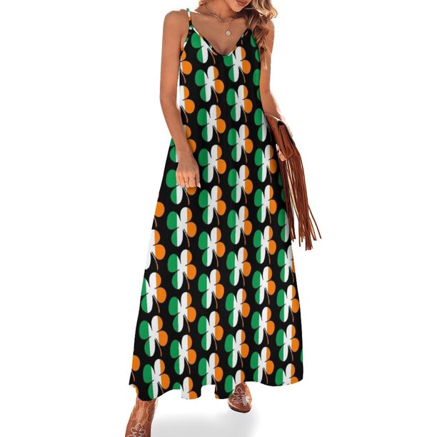 Vestido sin mangas con trébol de cuatro hojas irlandés y bandera de Irlanda, vestido holgado de verano para mujer, verano