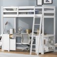 thumbnail image 3 of Twin Size Loft Bed with U-Shaped Desks and Cabinet, Wooden High Loft Bed with Storage Cubes, 2 Drawers and Inclined Ladder, for Boys Girls Teens Bedroom, No Box Spring Needed, 3 of 9