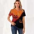 thumbnail image 5 of Domuza Womens Halloween Shirts Casual V Neck Short Sleeve Holiday Henley Tshirts Fall Funny Novelty Print Vintage Button Up Pullover-D S, 5 of 6