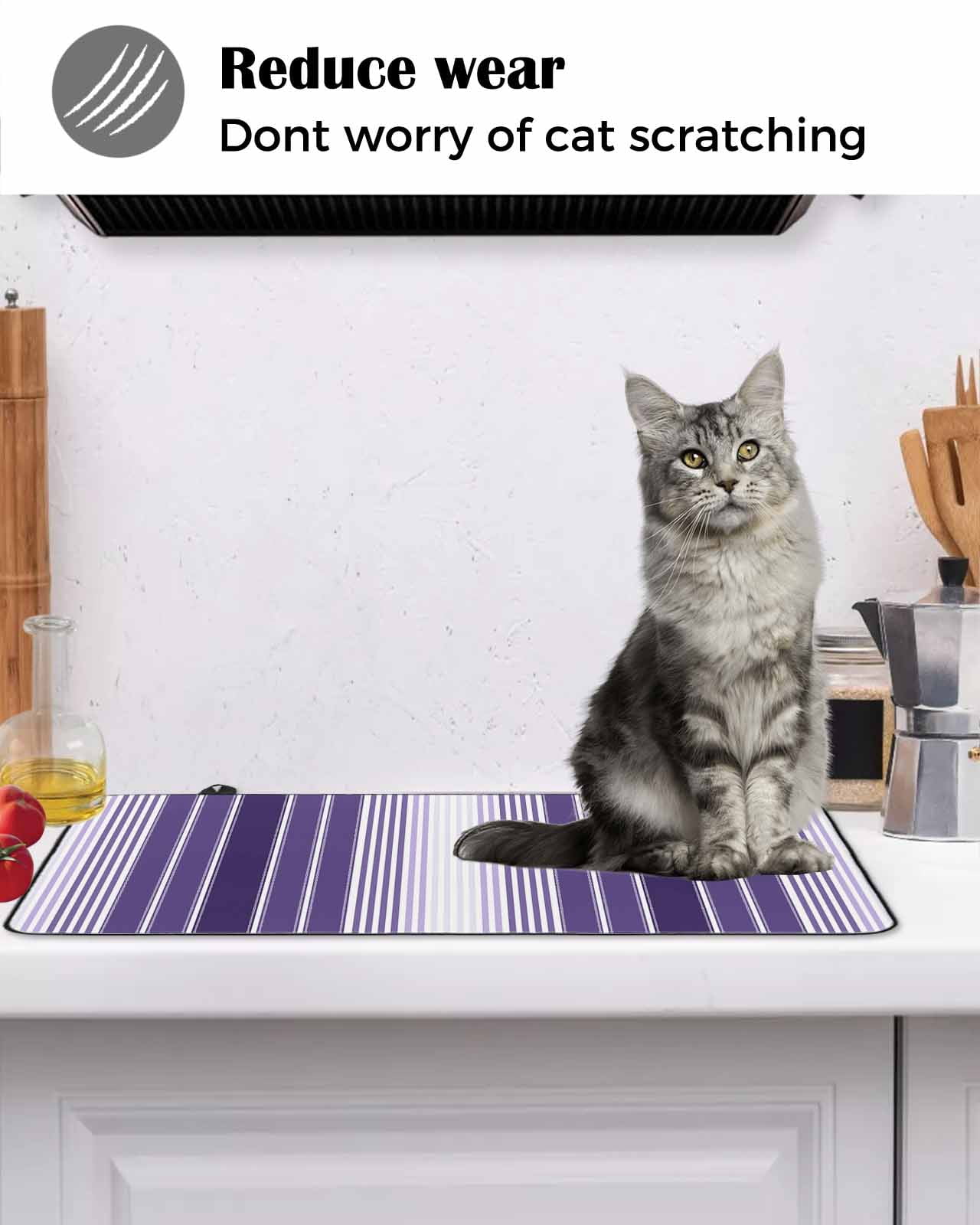 nqOlkjepod Large Induction Cooktop Protector Mat 36"x21", Purple Ombre Stripe Stove Top Covers for Electric Stove, Farmhouse Simple Striped Decorative Stove Burner Cover Mats, Glass Top Stove Cover