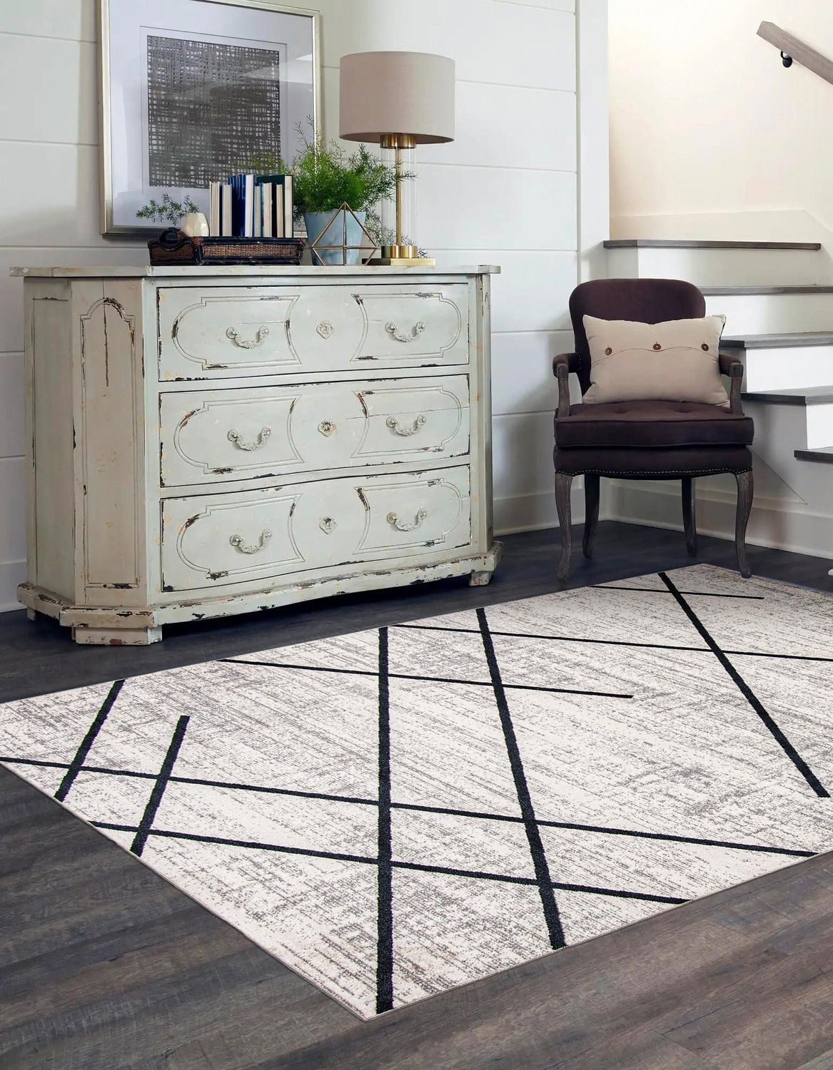 ECARPET Washable Abstract Striped Area Rug & Runner for Living Room, Bedroom, Hallway