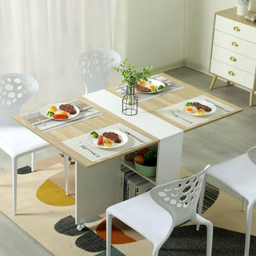 Folding Dining Table with 2 Storage Racks, Multifunction Expandable ...