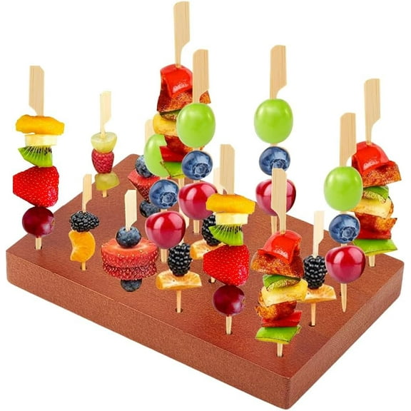Wooden Food Skewer Display Holder Fruit Kabobs Skewers Stand Board Catering Supplies Clay Figurines Display Trays with 24 Holes for Appetizers Cocktail Parties Picnic 5.9x3.9inch Camel 1pc