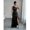 Black, variant on Womens Black Satin One Shoulder Ruched Waist High Slit Evening Maxi Gown