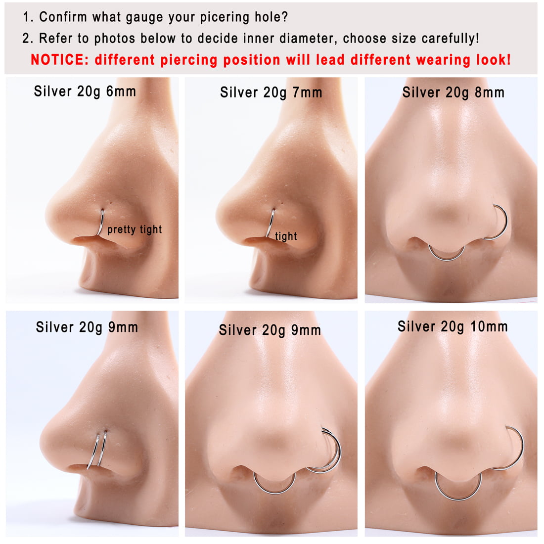 Buy 925 Sterling Silver Open Nose Ring Hoop Piercing 0.8, 6mm 8mm 10mm Thin  Small Sterling Silver Open Nose Rings Hoops Piercings Online in India - Etsy
