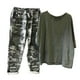 thumbnail image 1 of Conjunto de tops y pantalones de camisa de jersey de media manga con cuello redondo de camuflaje para mujer Wmkox8yi  bvn1400, 1 of 8