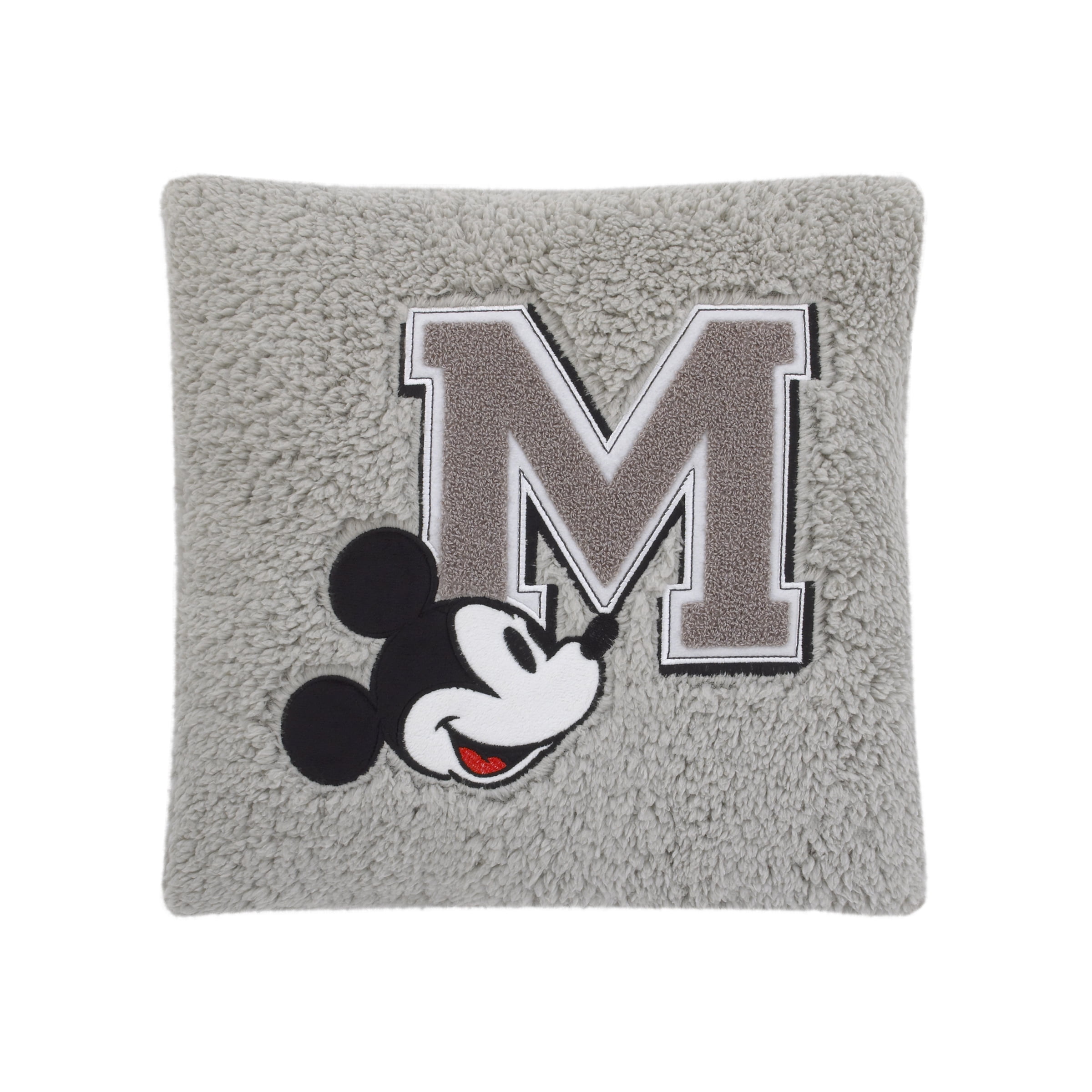 Disney Mickey Mouse Grey, Black, and White Plush Decor Sherpa Pillow