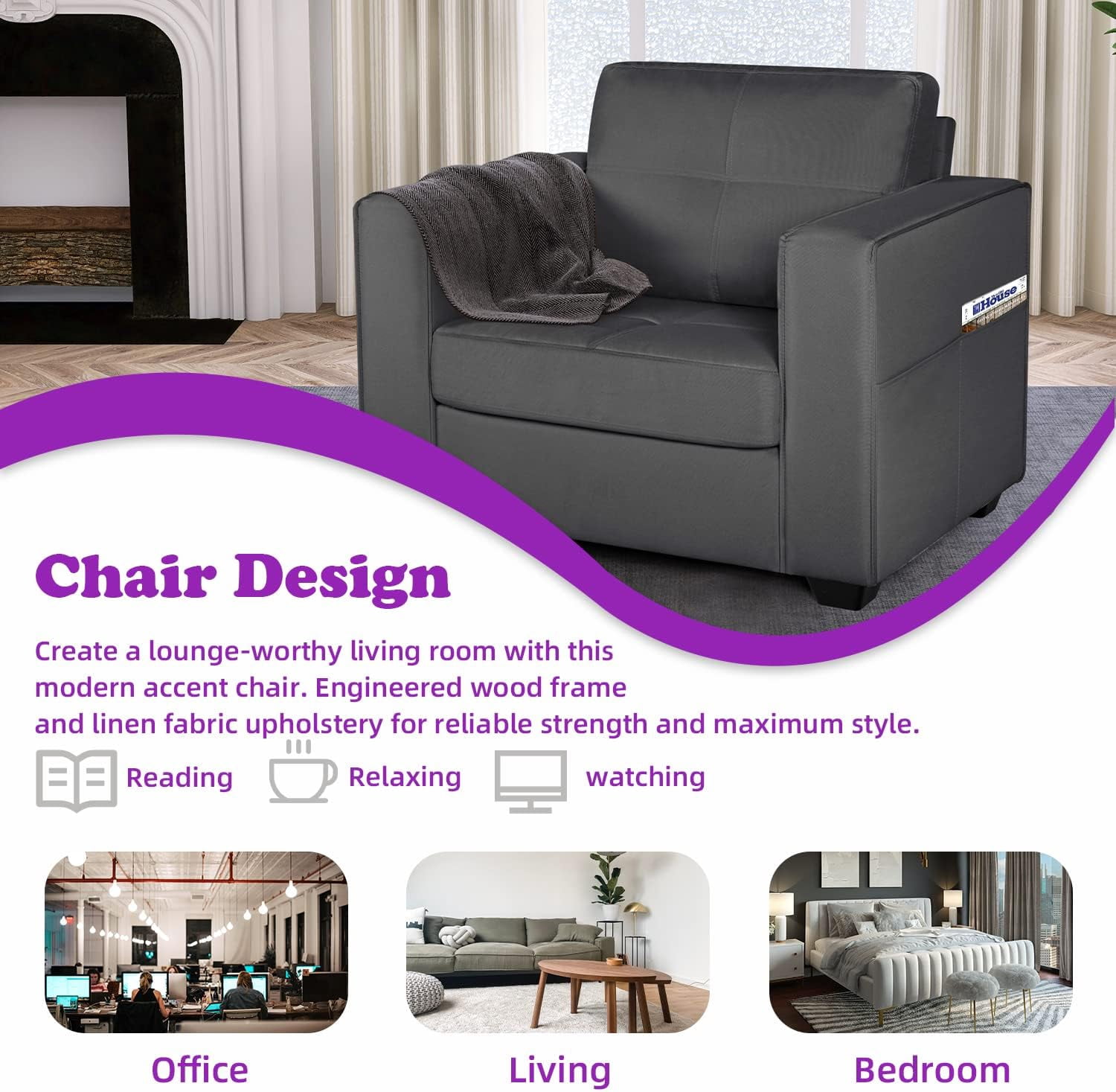 LAZZO Accent Chairs Set of 2 (Dark Grey)