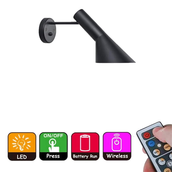 FSLIVING Battery Operated Modern Black Metal Wall Sconces 1 Light LED Remote Control