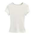 thumbnail image 4 of MIXUE Boho Tops For Women Summer Solid Color Round Neck Short Sleeve Slim Fit Casual Soft Pullover Shirts For Women T Shirts Sportswear,White,M, 4 of 4