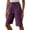 Purple, variant on Bermuda Shorts for Women Knee Length Cotton Linen Elastic Waist Straight Leg Relaxed Fit Casual Shorts with Pockets