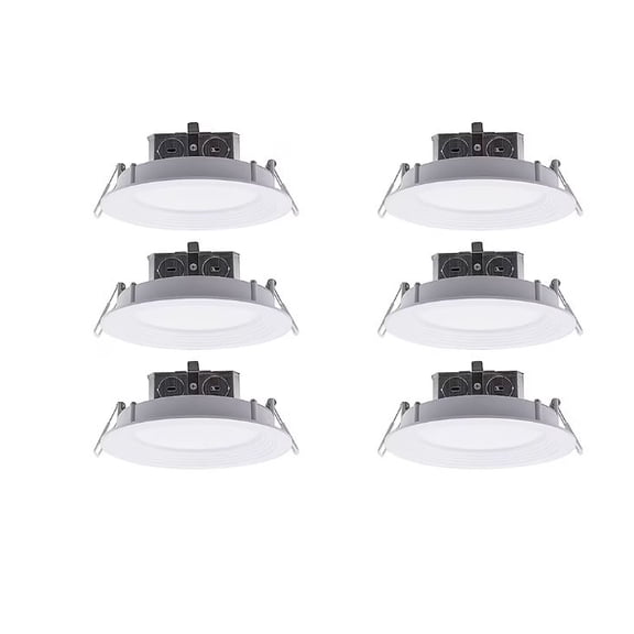 Utilitech Color Changing White 6-in 850-Lumen Switchable Round Dimmable LED Canless Wet Rated Recessed Downlight (6-Pack)