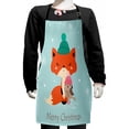 thumbnail image 1 of Fox Kids Apron, Merry Christmas Typography with Happy Animal and Bird at Winter Snowflakes, Boys Girls Apron Bib with Adjustable Ties for Cooking Baking Painting, Pale Seafoam Multicolor, by Ambesonne, 1 of 2