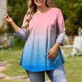 thumbnail image 2 of T-Shirt pour Femmes Coupe Ample Décontractée Manches 3/4 Col Rond Imprimé Grande Taille avec Motif Dégradé pour Usage Quotidien, 2 of 6