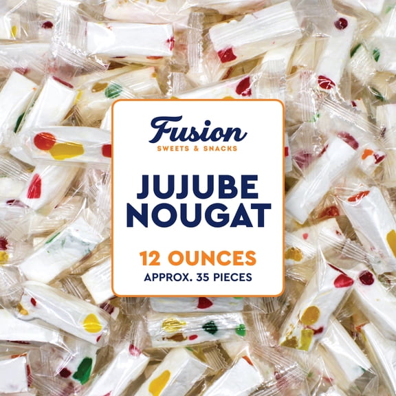 Jujube Nougat Candy - 12 Ounces (Approx. 35 Pieces) - Soft Chewy Fruit Jelly Pieces, Individually Wrapped, Classic Old Fashioned Treat, Easter Egg Fillers, Christmas Stocking Stuffers, Nostalgic Bulk