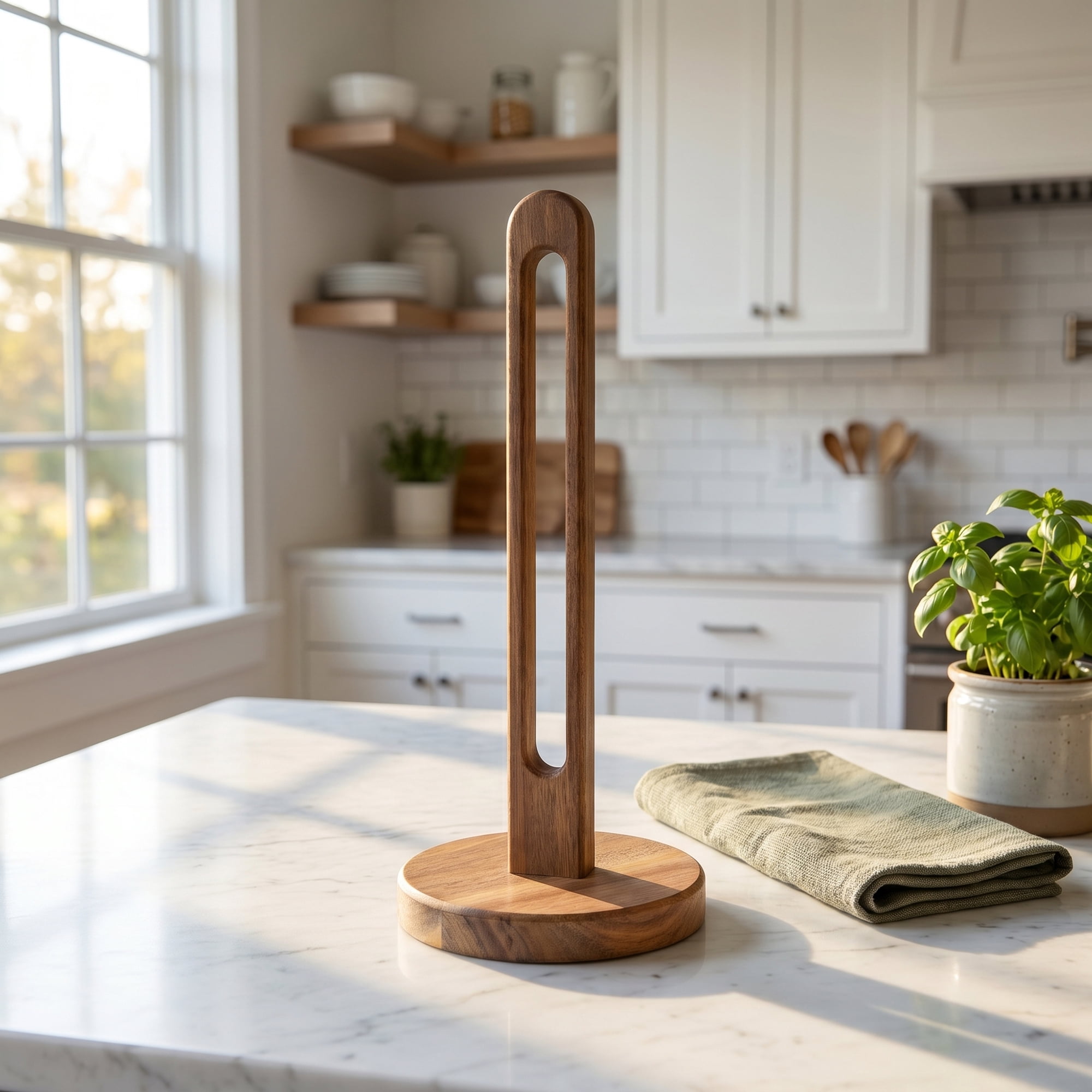 Unique Bargains Paper Towel Holder Countertop Modern Base Wood Light brown B 11.4x5.1inch