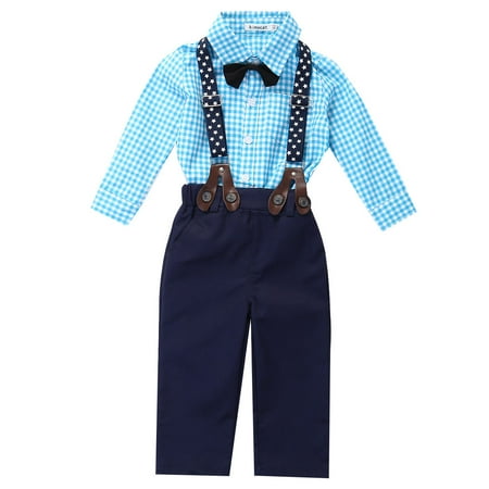 

Pudcoco Kids Baby Boys Toddler Plaid Shirt+Suspender Pants Overalls Clothes Outfits