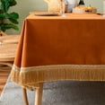 thumbnail image 4 of European Tassel Velvet Tablecloth Square Dinner Table Cover Retro Decoration Orange YIWEI, 4 of 6