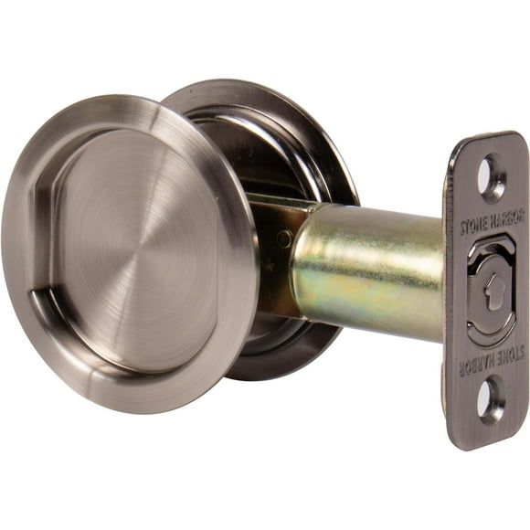 Round Pocket Door Lock, Passage (Hall/Closet) Latch, 2-3/4" Backset, RCL, Antique Nickel by Stone Harbor Hardware