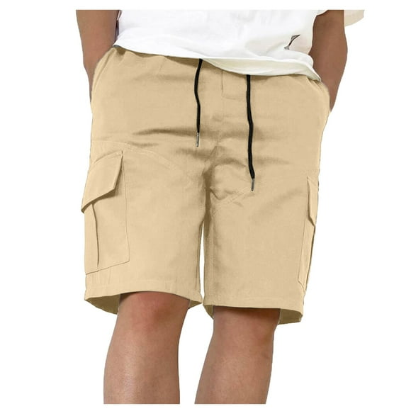 Mens Casual Shorts Male Cargo Pants Solid Color Pocket Tie Sports Shorts Summer Pants Shorts Men Sport Khaki M