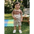 thumbnail image 5 of Cenuakty Baby Boy Summer Romper Fashionable Contrast Color Striped Short Sleeve Turn Down Collar Jumpsuit, 5 of 9