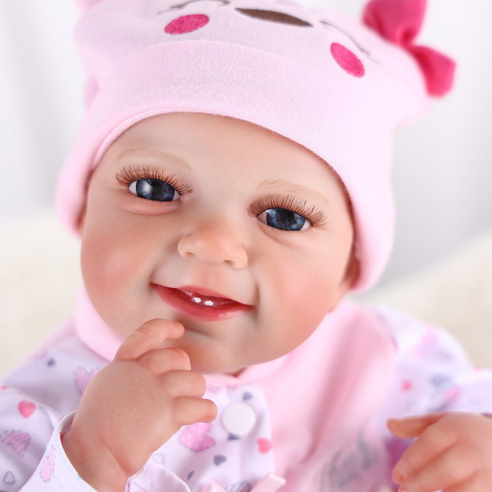 RSG 20 Inch Lifelike Reborn Baby Doll with Open Eyes Smiling Soft Cloth Body for Kids Gift Age 3+