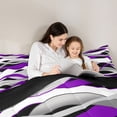 thumbnail image 4 of Manfei Abstract Wavy Stripe Twin Comforter Sets, Modern Abstract Art Bedding Set, Purple, Black and White, Black Reversible 2-Piece, 1 Comforter and 1 Pillowcase, 4 of 6
