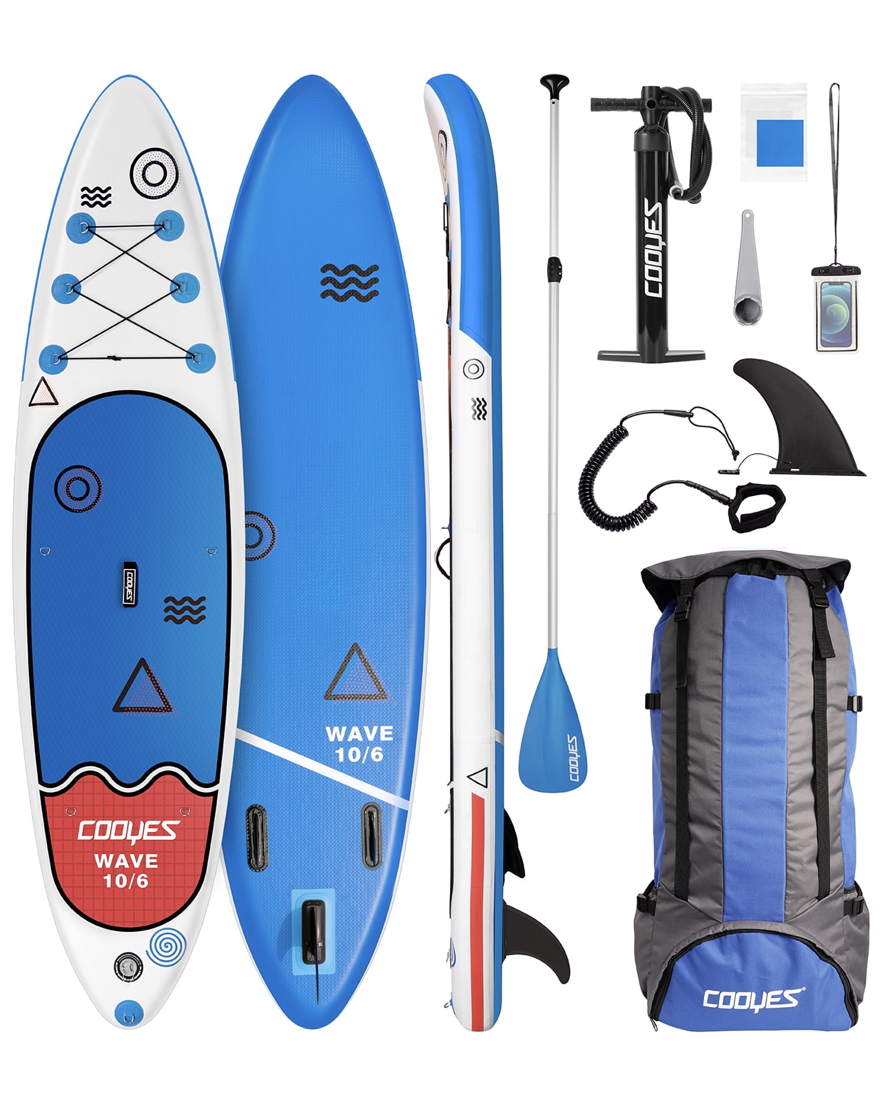 WOWSEA ISUP Inflatable Stand Up Paddle Board Includes Adjustable Paddle Travel Backpack Coil Leash for Youth and Adult