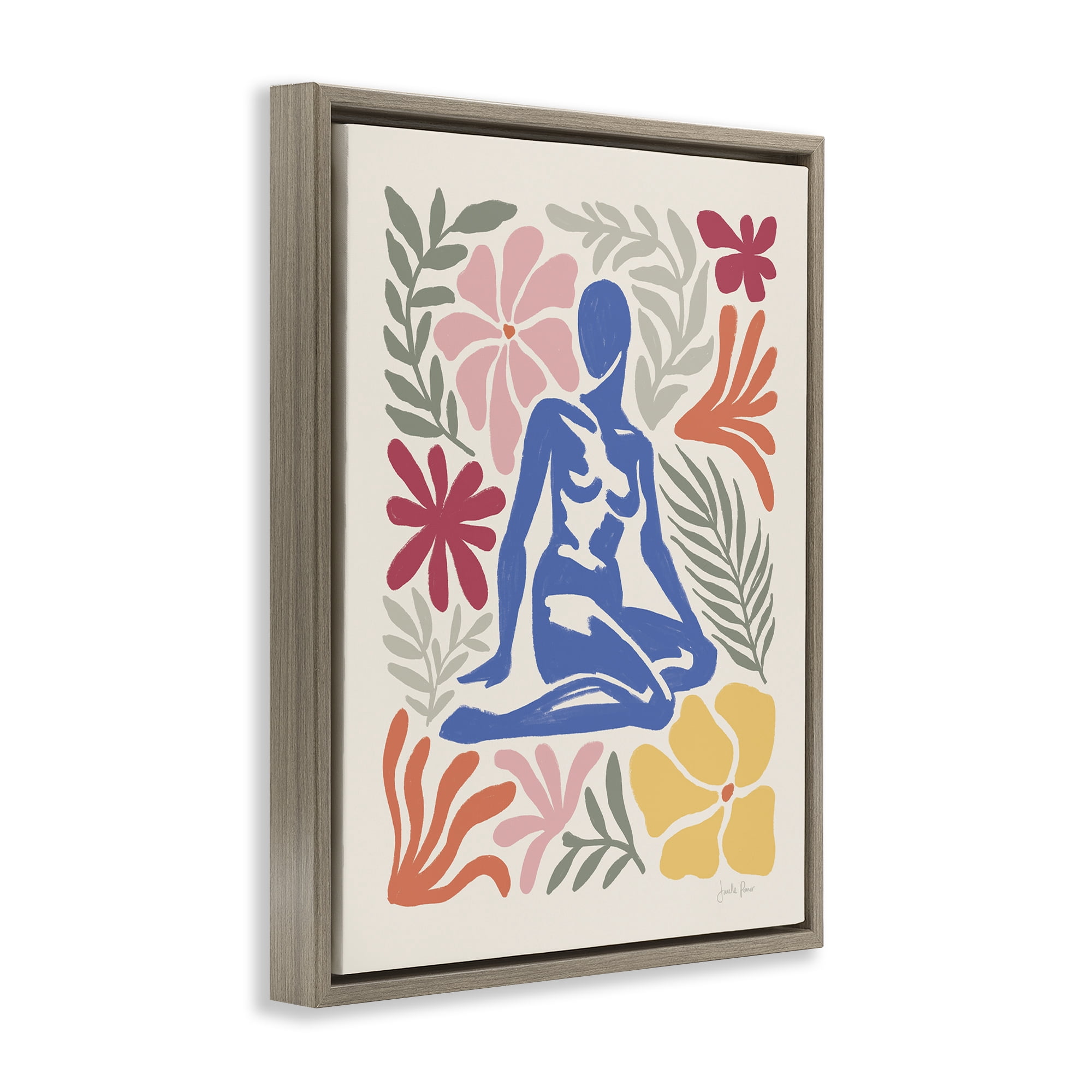 Stupell Industries Abstract Garden & Woman Novelty Painting Brown Floater Framed Canvas Art Print Wall Art, 25 x 31