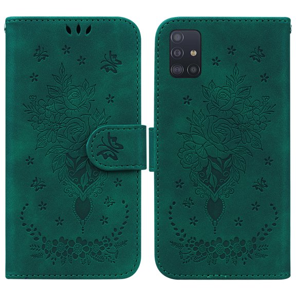 Dteck Compatible Flower Embossed Case for Samsung Galaxy A71 5G,Luxury PU Leather Flip Wallet Card Stand Shockproof Protection Cover with Wirst Strap.For Samsung Galaxy A71 5G,Green