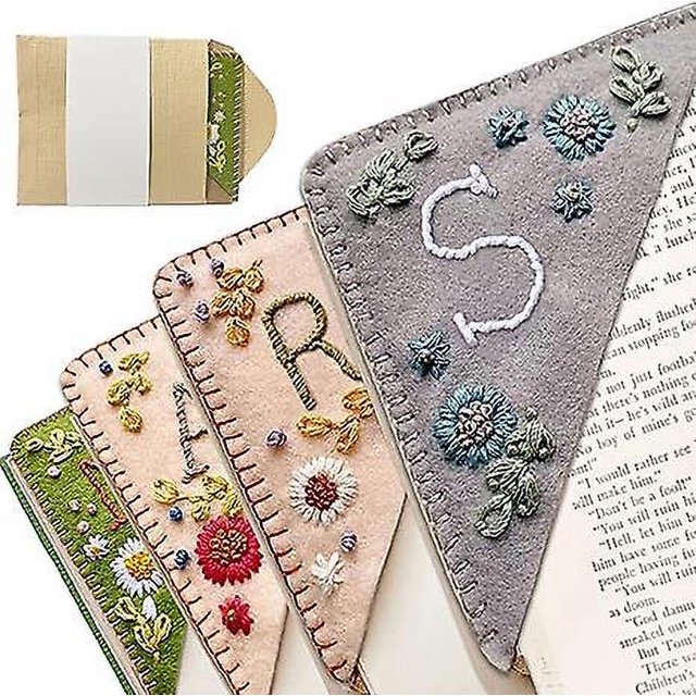 Marcador de Esquina TANGJMXG con letras bordadas personalizadas flores bordadas hecho a mano 9,5 x 9,5 x 0,2 cm Rosa Verde y gris