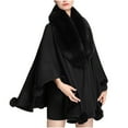 thumbnail image 6 of Clearance Women's Color Block Shawl Wrap Plus Size Cardigan Poncho Cape Open Front Long Winter Sweater Coat Wool Wedding Dress Party Coat for Winter, 6 of 6