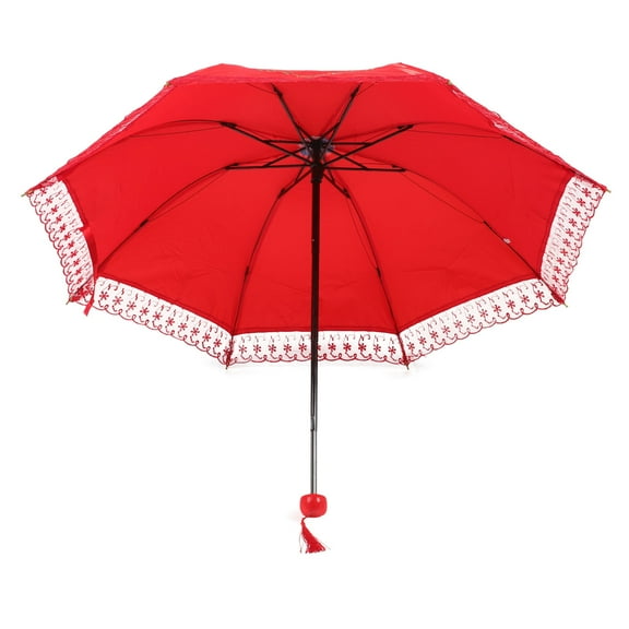 WASHWEPE 1Set Lace Umbrella Parasol Red Round Retro Wedding Photo Props 9.82X2.36X1.97in